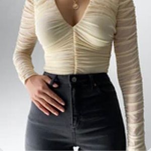 NWT Ruched Long Sleeve Cream Bodysuit